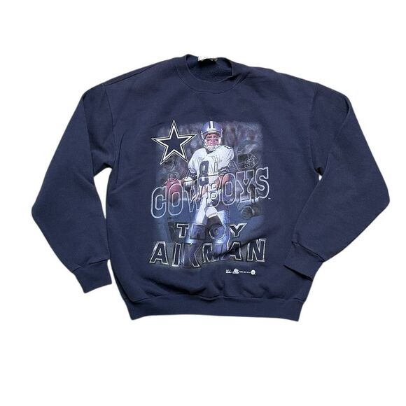 Vintage Dallas Cowboys Troy Aikman Sweatshirt Blue Size Large - Picture 1 of 5
